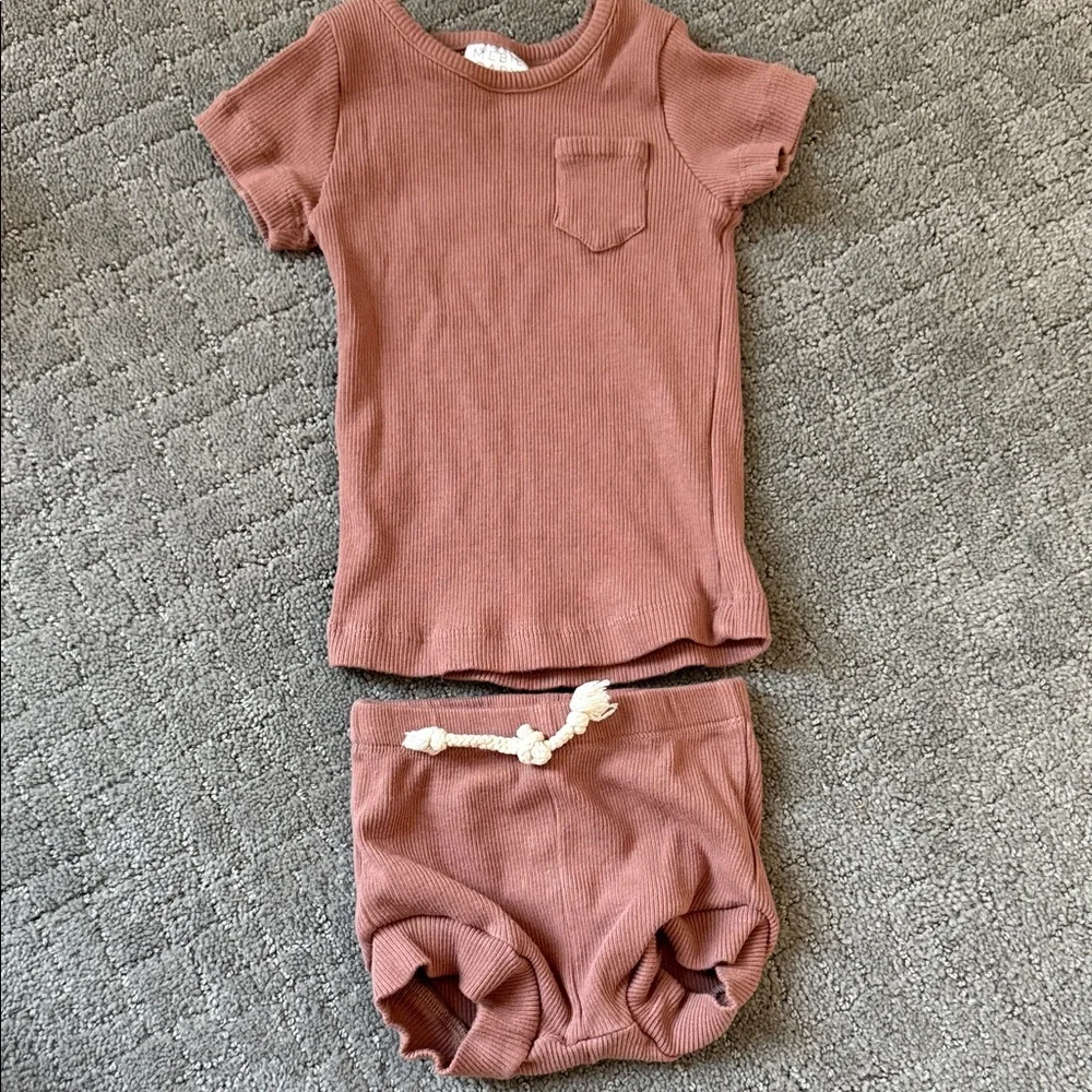 Kids Ribbed Tee Shorts Set - Dusty Rose